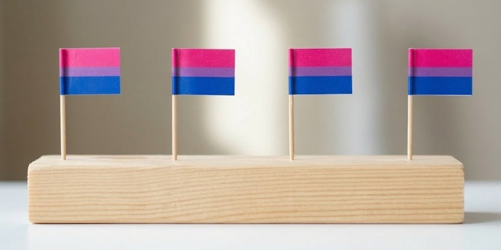 Four bisexual pride flags in a row