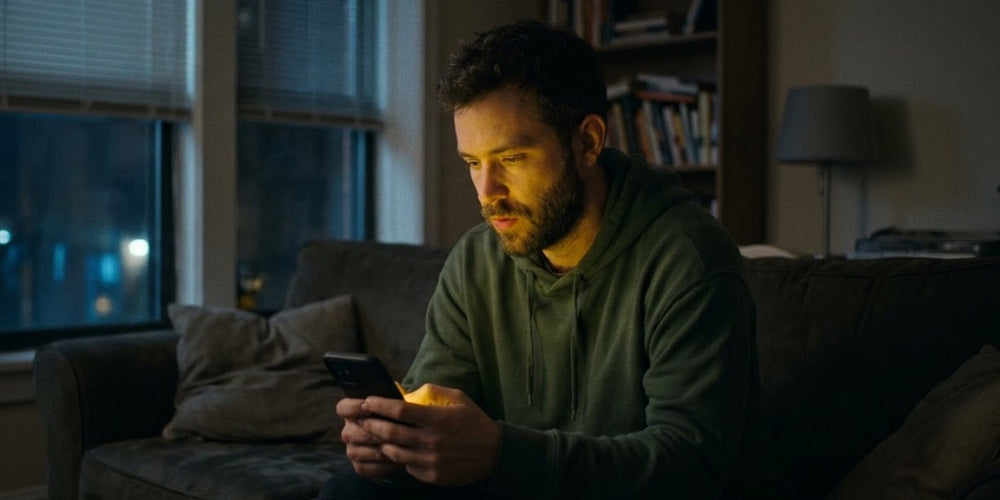 A gay man staring fixated into his phone