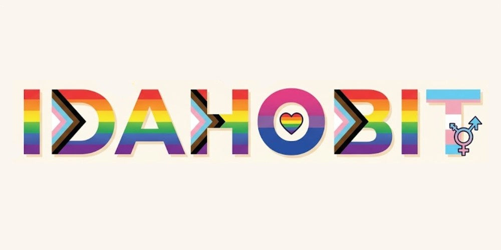 IDAHOBIT acronym in the colours of pride flags