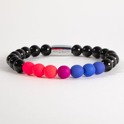 Bisexual pride bracelet with pink, purple and blue beads on black agate, 8mm, handmade by RCREW