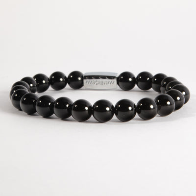 Black agate semi-precious bracelet with natural black gemstone beads, 8mm, handmade by RCREW