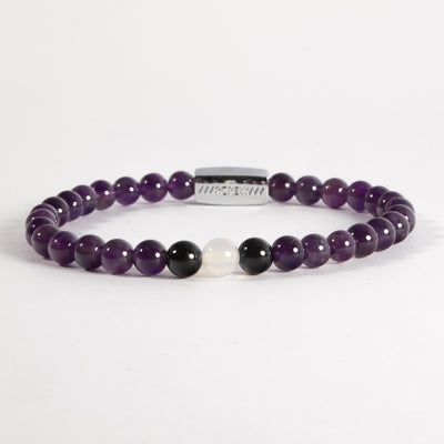 Labrys lesbian pride bracelet with black and violet semi-precious gemstone beads, 6mm, handmade by RCREW