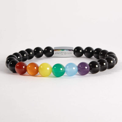 Semi-precious rainbow pride bracelet with carnelian, jasper, agate, chalcedony, and amethyst gemstone beads, 8mm