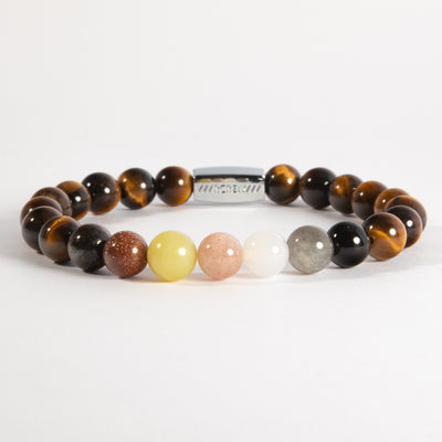 Bear pride bracelet with brown, orange, yellow, black and blue semi-precious gemstone beads, 8mm, handmade by RCREW