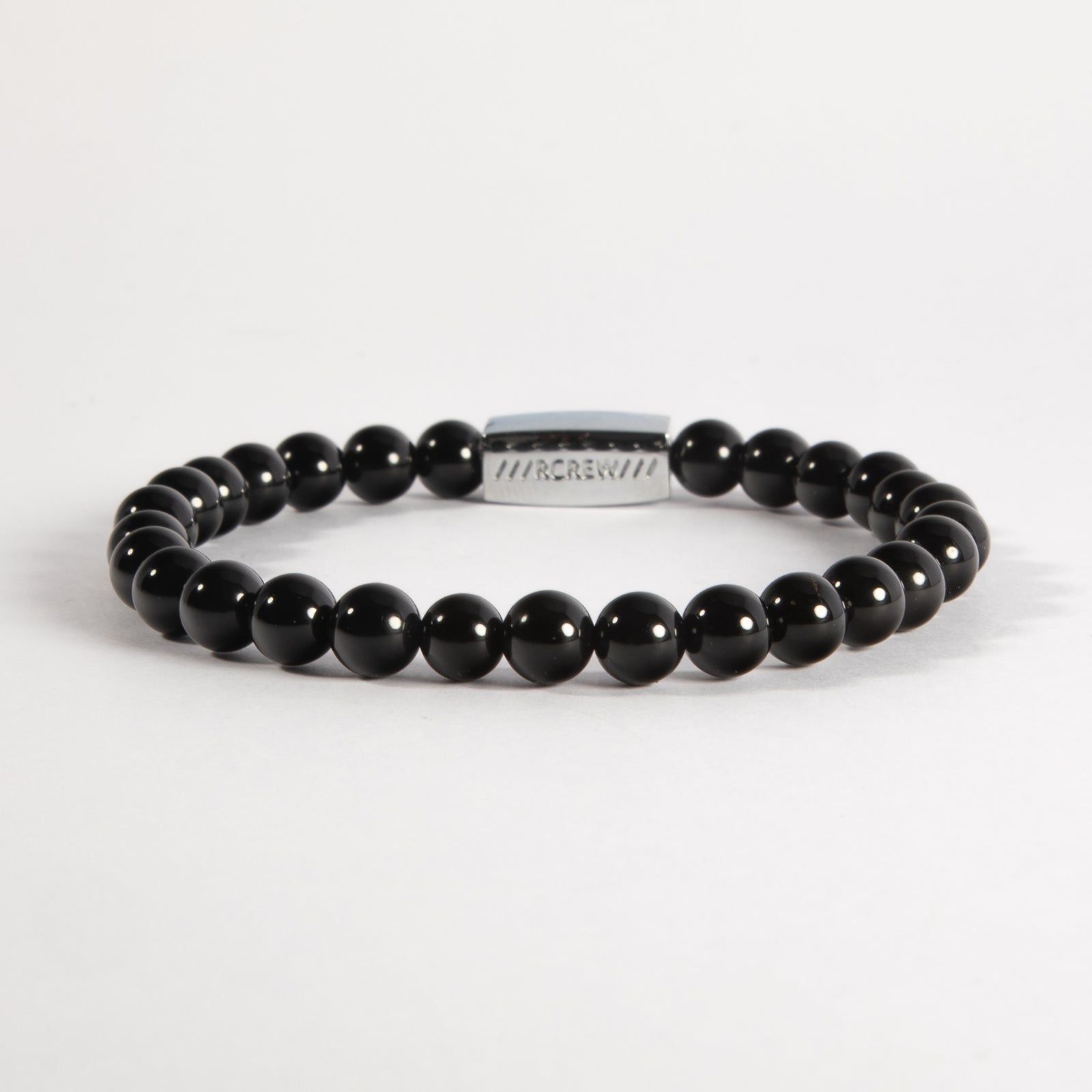 Black agate semi-precious bracelet with natural black gemstone beads, 6mm, handmade by RCREW