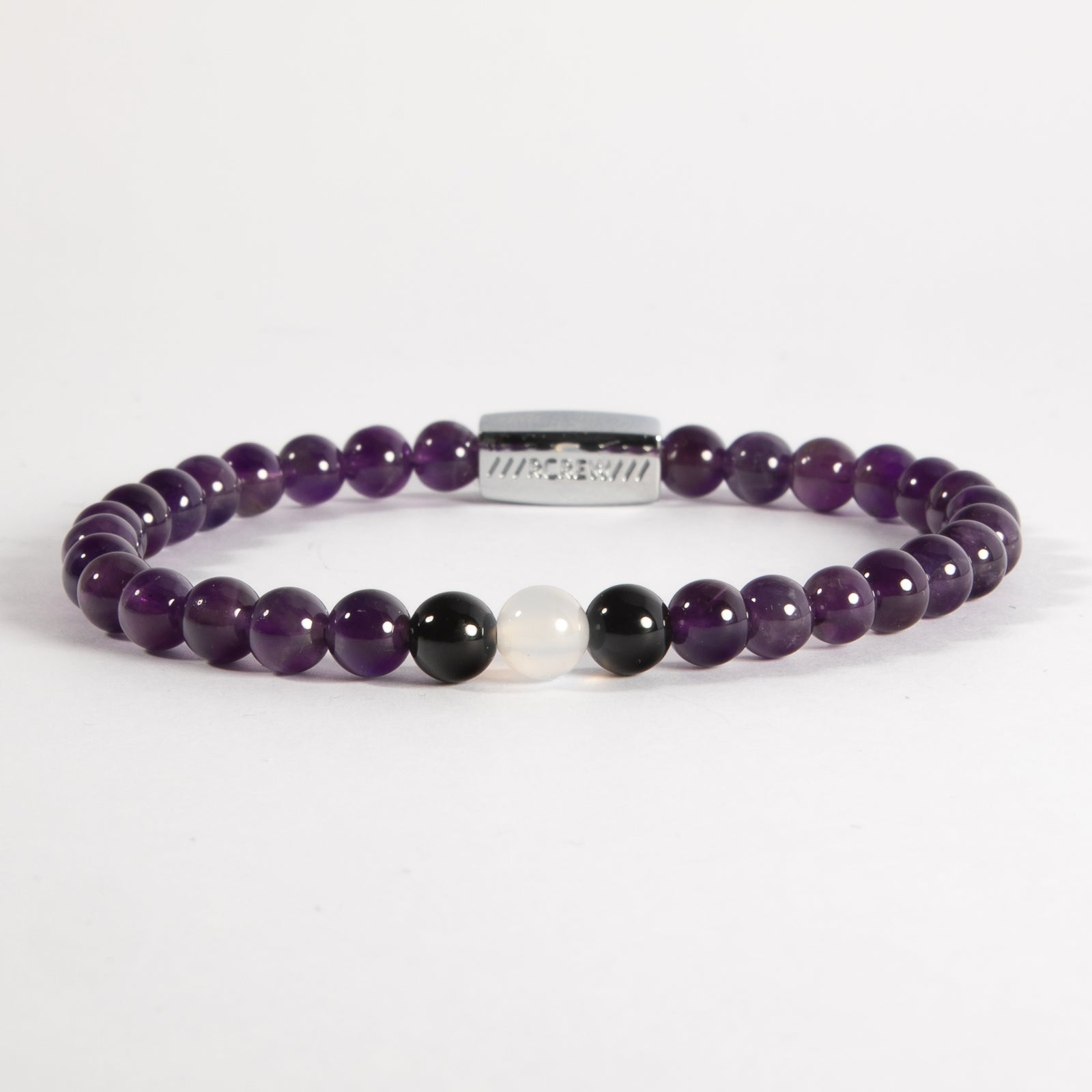 Labrys lesbian pride bracelet with black and violet semi-precious gemstone beads, 6mm, handmade by RCREW